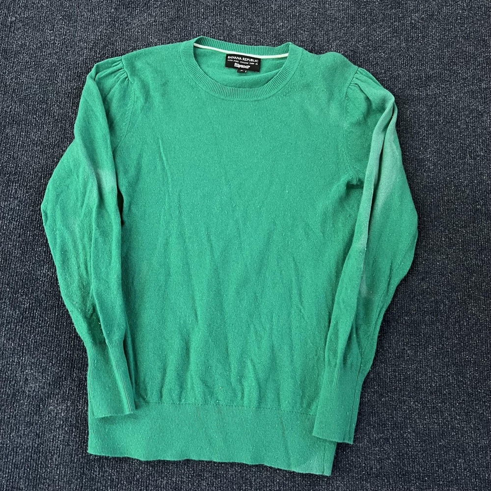 Banana Republic Sweater Womens Medium Green Merino Wool Cashmere Knit Crewneck